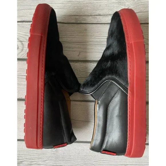 Ammann of Switzerland Mens Slip On Cowhide Loafers Black Red Shoes Sz 39 8.5